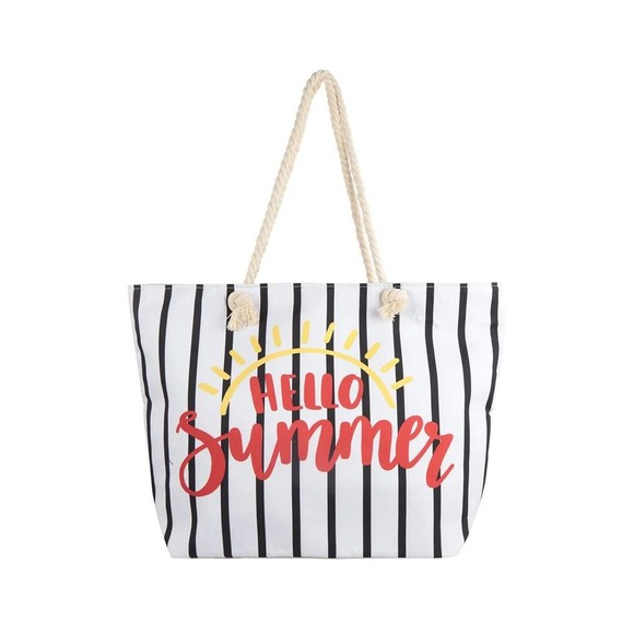riah fashion Handbags - Riah Fashion Hello Summer Beach Tote Bag Striped Canvas Rope Handle with Pouch